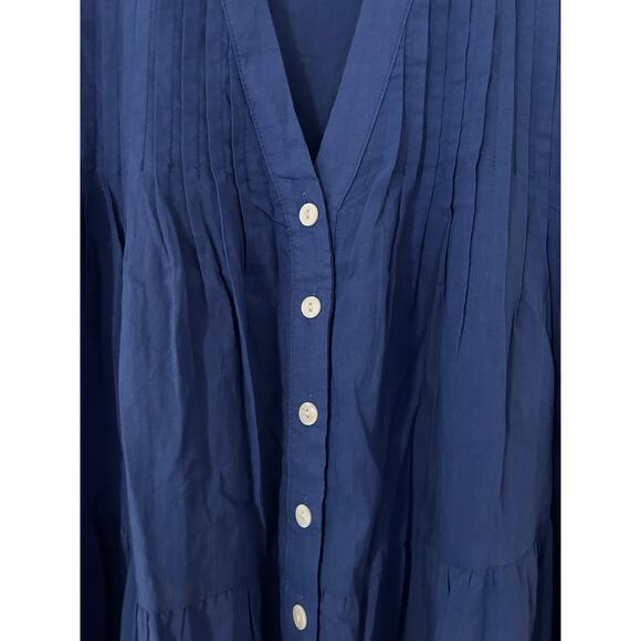 Marea Mackenzie Ultramarine Blue Tiered Button Dress Natural 100% Cotton EUC M - Picture 9 of 12